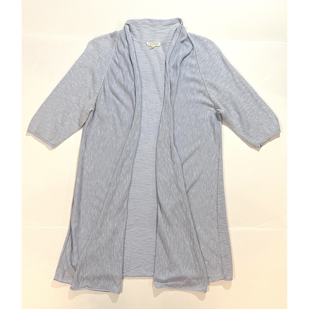 Eileen Fisher Cardigan Sweater Womens Medium M‎ Blue Linen Blend Duster
